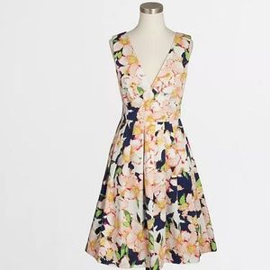 J Crew V Neck Floral Sateen Pleated Dress